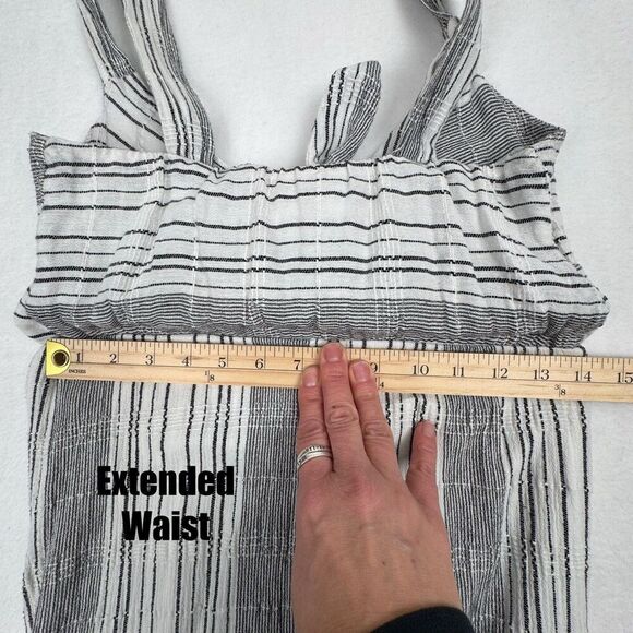 Slate & Willow Tiered Midi Dress Small Black White Stripe Tie Front Boho Cottage - Picture 13 of 15